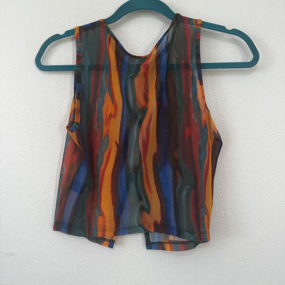 SHEIN Mesh‎ Abstract Print Cutout Crop Top Women Size M